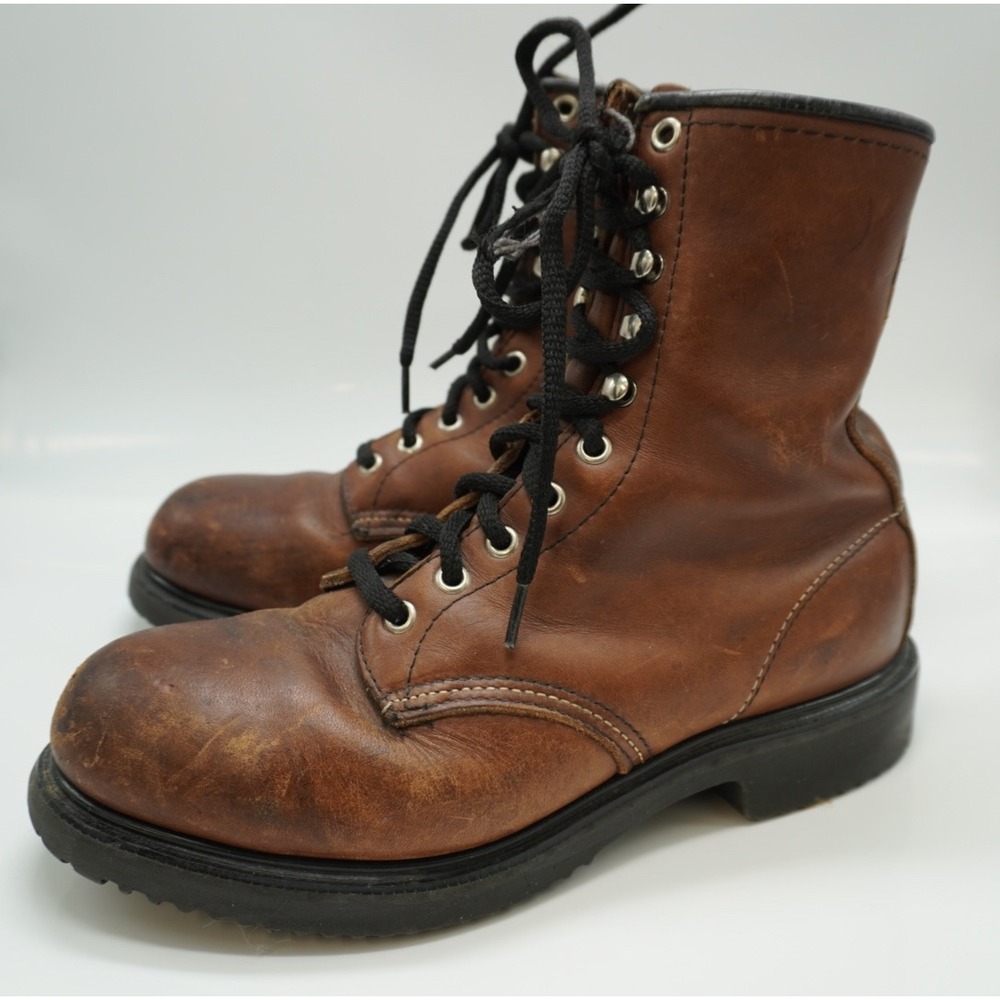 Vintage Red Wing 2245 Steel Toe Work Boots Brown Leather USA Mens 7 3E Wide